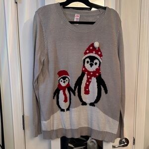 Gray Penguin Sweater Holiday Christmas